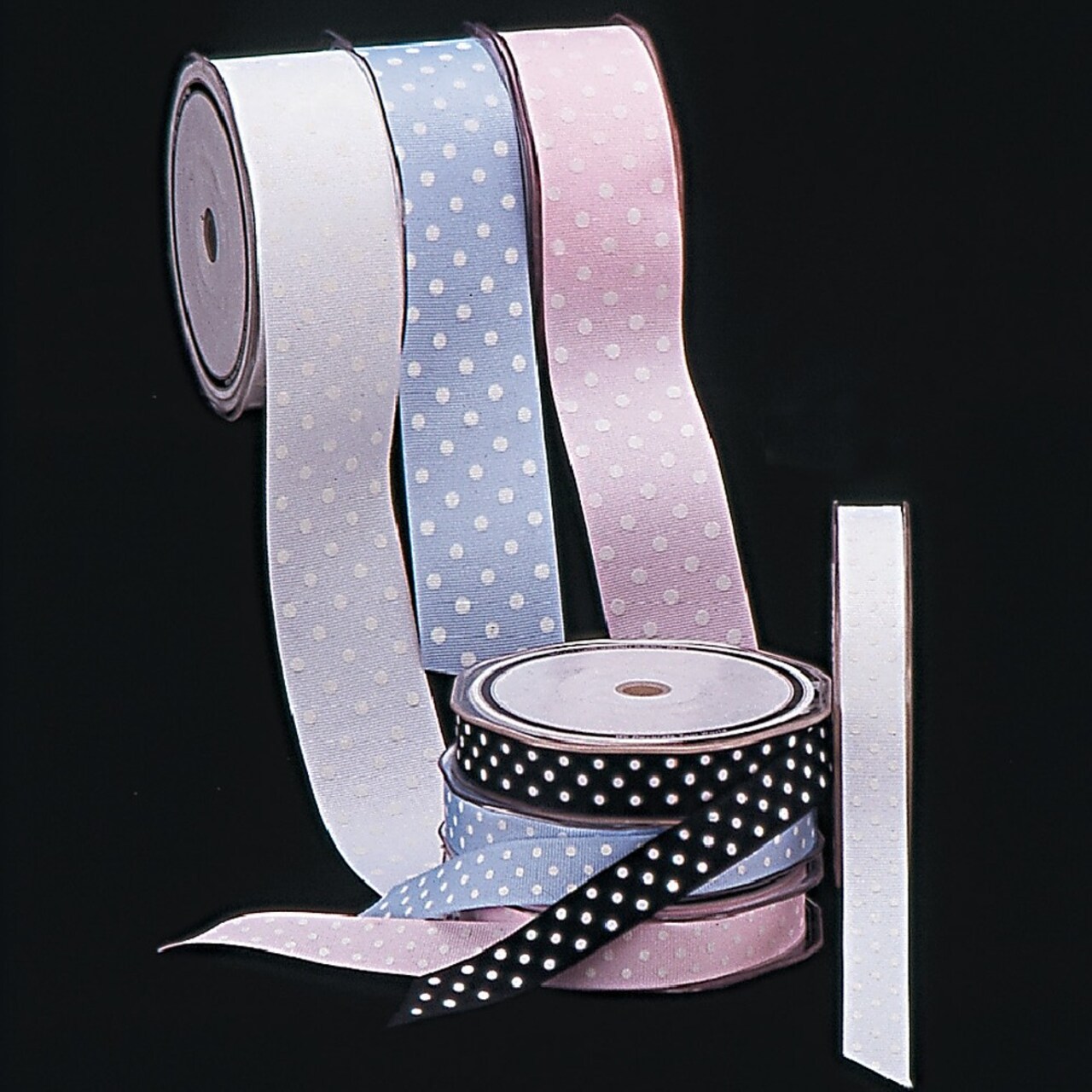 The Ribbon People Black with White Polka Dots Woven Grosgrain 1" x 88 Yards